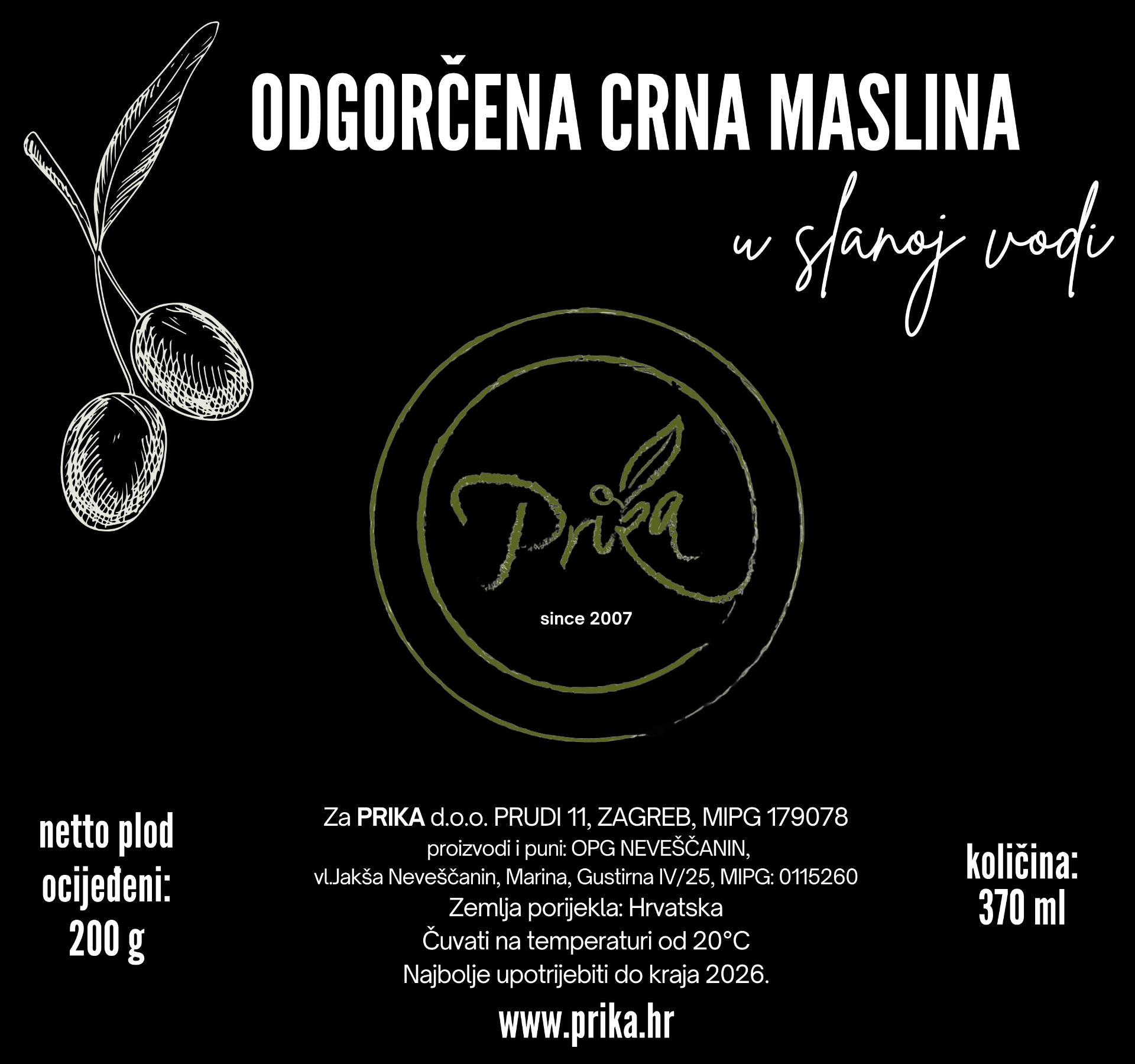 Odgorčena crna maslina u slanoj vodi 370 ml