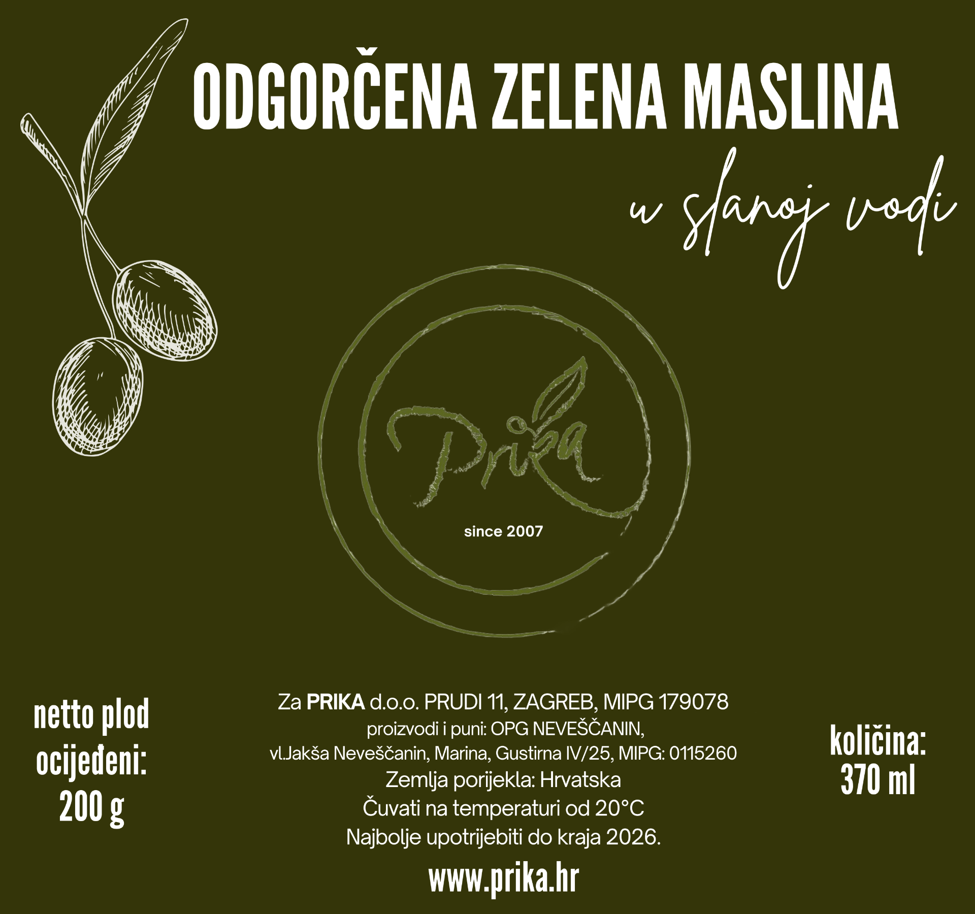 Odgorčena zelena maslina u slanoj vodi 370 ml